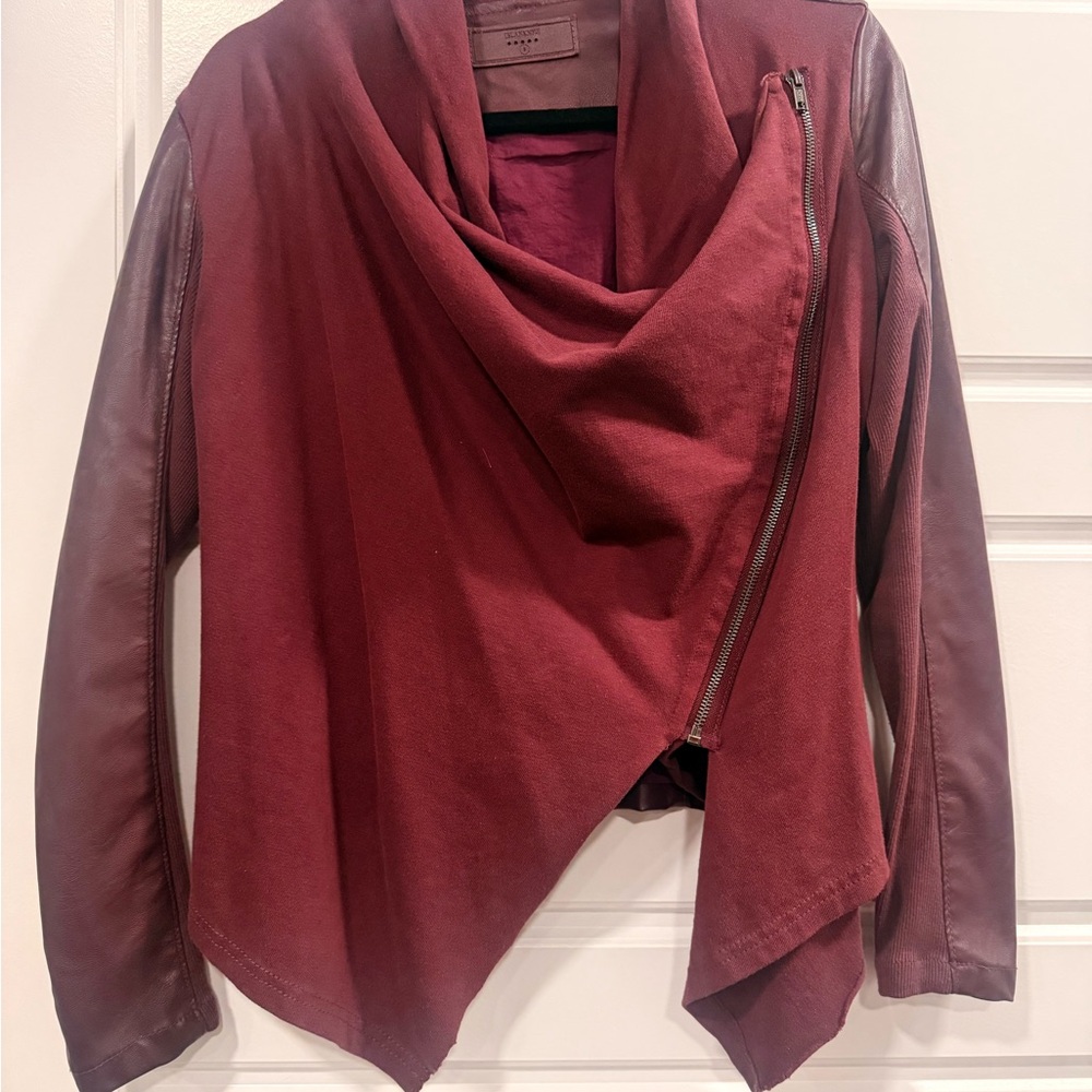 Blank NYC Maroon Leather Drape Jacket